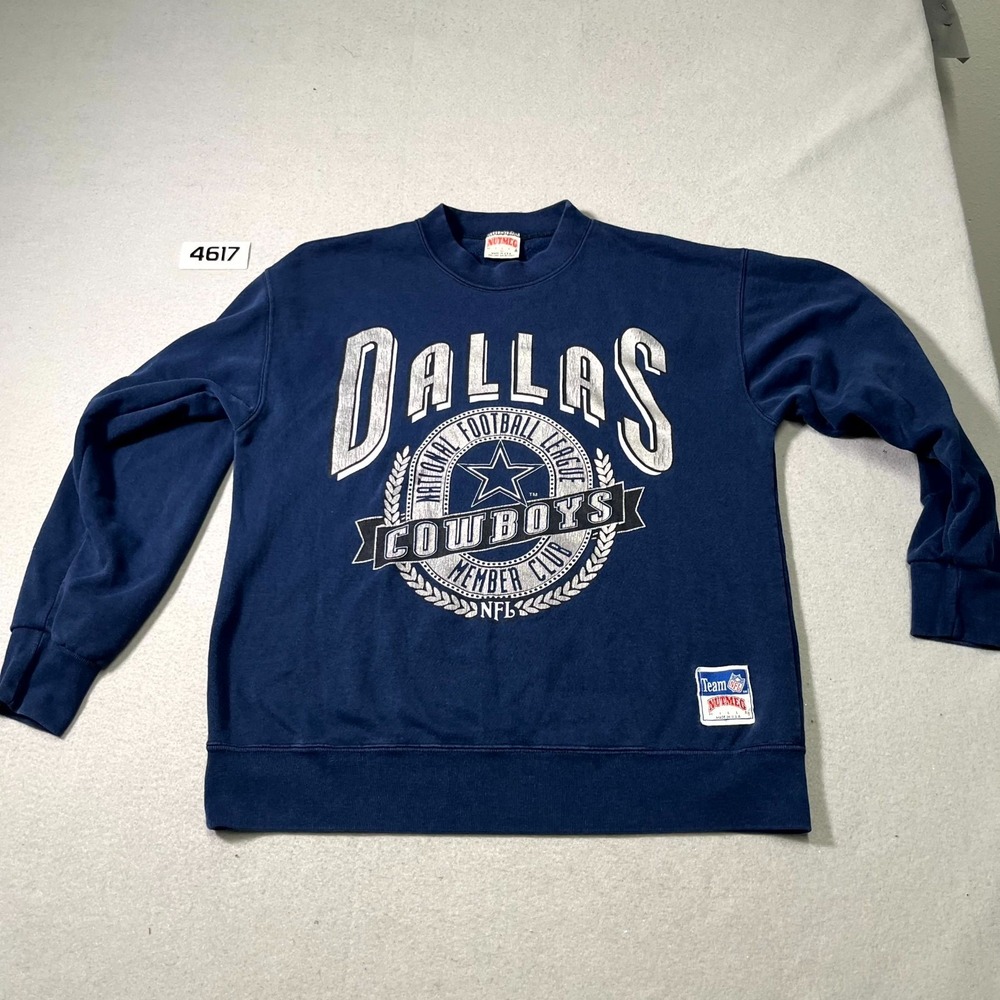 Vintage Dallas Cowboys Sweatshirt Men Medium Blue NFL Nutmeg Fleece Lined